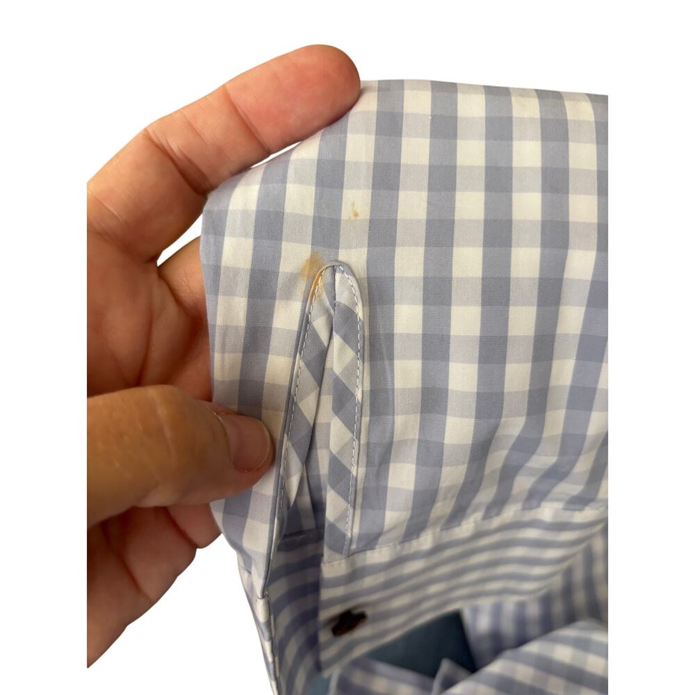 Lafayette 148 New York Poplin Button Up Shirt Blue Gingham Check Size XS FLAW - Picture 14 of 15